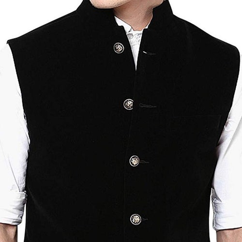 Handmade Mens Black Velvet Nehru Jacket 