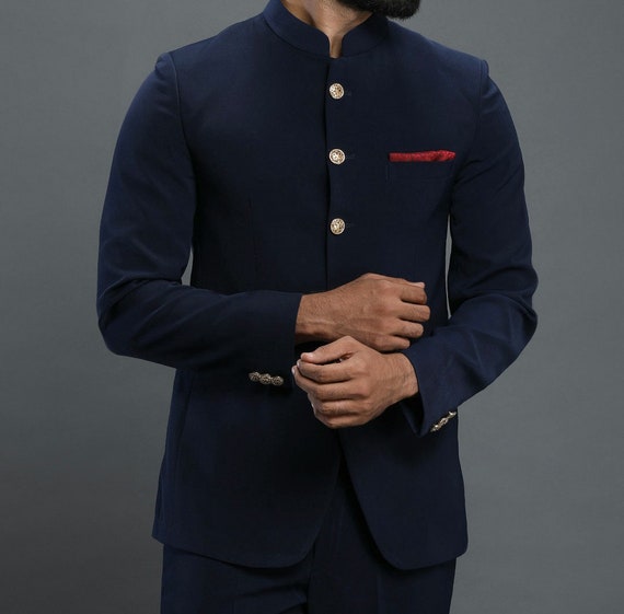 Dark Blue Readymade Jodhpuri Suit for Men – paanericlothing