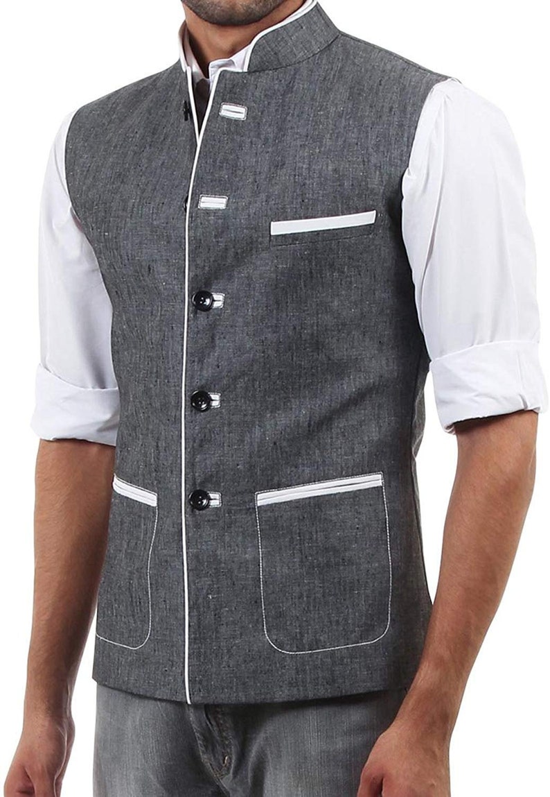 Traditional Nehru Collar Gray Linen Jacket Nehru Vest Etsy