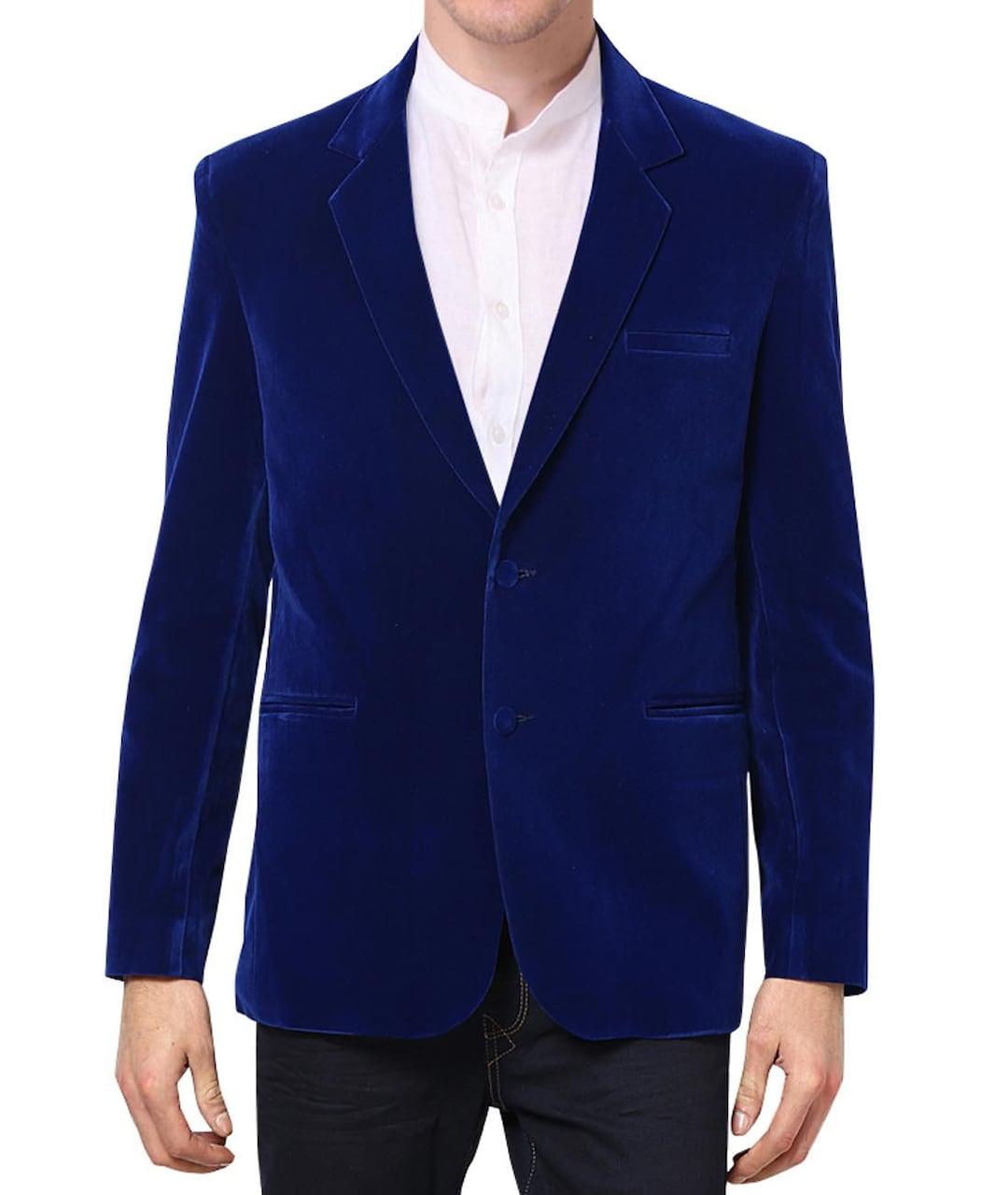 Buy Classic Mens Blue Velvet Blazer Designer Jacket Two Button Online