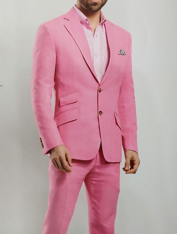 Abito da uomo in lino rosa per matrimonio sulla spiaggia, cena di