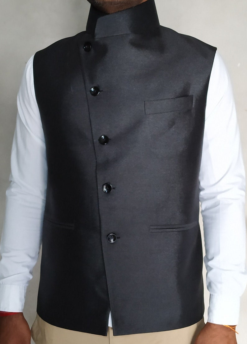 Buy Mens Black Polyester Nehru Vest Indian Nehru Collar Jacket Online