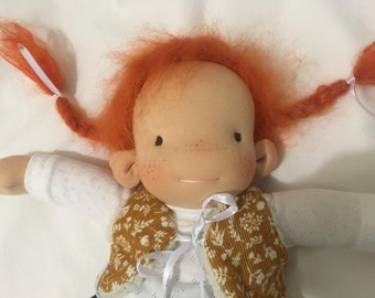 Handmade Waldorf Doll: 13" OOAK Steiner Inspired Doll with Mohair Hair