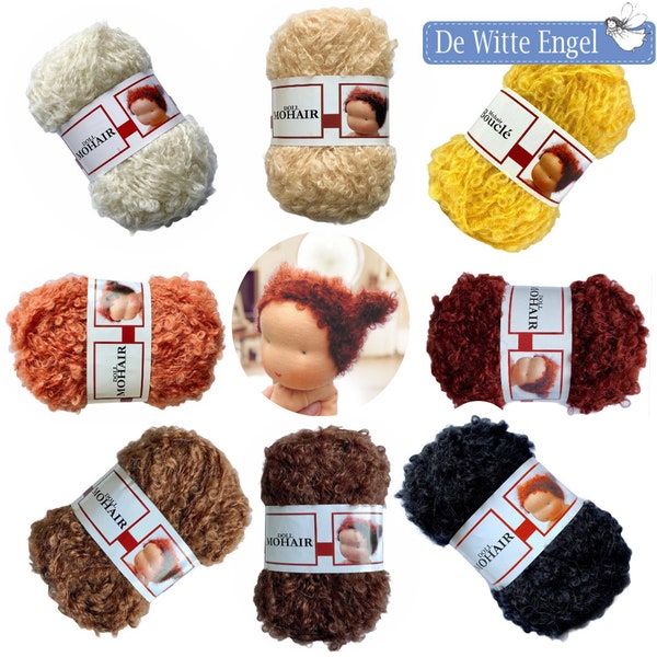 Fil de mohair bouclé pour cheveux de poupée - De Witte Engel - pour poupées Waldorf / Steiner 50 gr. Cheveux de poupée bouclés. Fil certifié EN 71