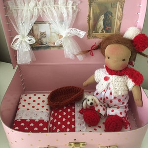 Lilly and Rusty 6 inch Waldorf doll and her puppy in a mini suitcase