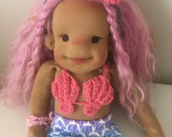 Boneca Sereia Waldorf: Boneca de Arte OOAK de Fibra Natural de 16"