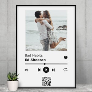 Song with picture personalized wedding love engagement gift girlfriend boyfriend wedding anniversary customized poster with QR code