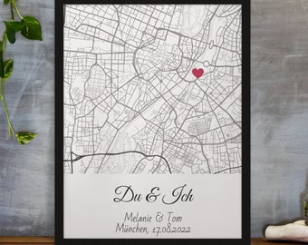 Hochzeitsgeschenk personalisiert | Hochzeit Geschenk | Hochzeitstag | Valentin | individualisiertes Poster Stadtplan City Map