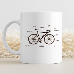 Bicycle Mug – Bike Anatomy Coffee Mug – Gift for Cyclists, Bicycle Mechanics, Road Bike & Mountain Bike Fans, Bicycle Parts Illustration