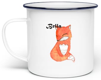 Enamel cup fox personalized with name