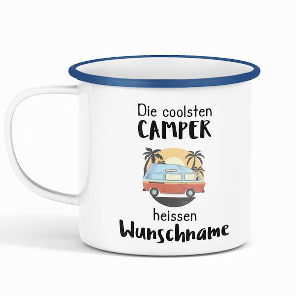 Enamel cup with rim The coolest campers have the name of your choice - camping cup, printed enamel cup, personalized