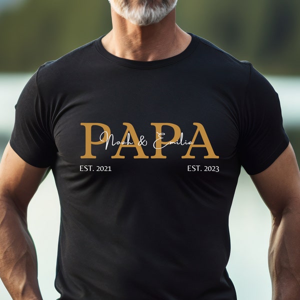 Papa T-Shirt | personalisiert mit Namen | Geschenk Geburt Vatertag Geburtstag