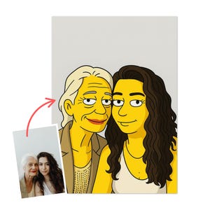 Poster Generation Gelb – Personalisiertes Porträt – Geschenk für Oma & Enkelin – Cartoon-Kunstdruck zum Muttertag