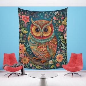 Owl Colorful Boho Mandala Art Tapestry