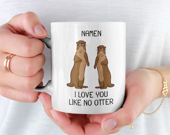 Otter-Liebestasse 'I Love You Like No Otter' – Schwarz, 330 Ml, Beidseitig Bedruckt – Perfektes Paargeschenk
