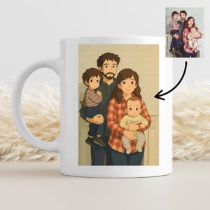 Personalized Ghibli-style family mug – Custom anime portrait as a gift – Individual illustration on ceramic mug