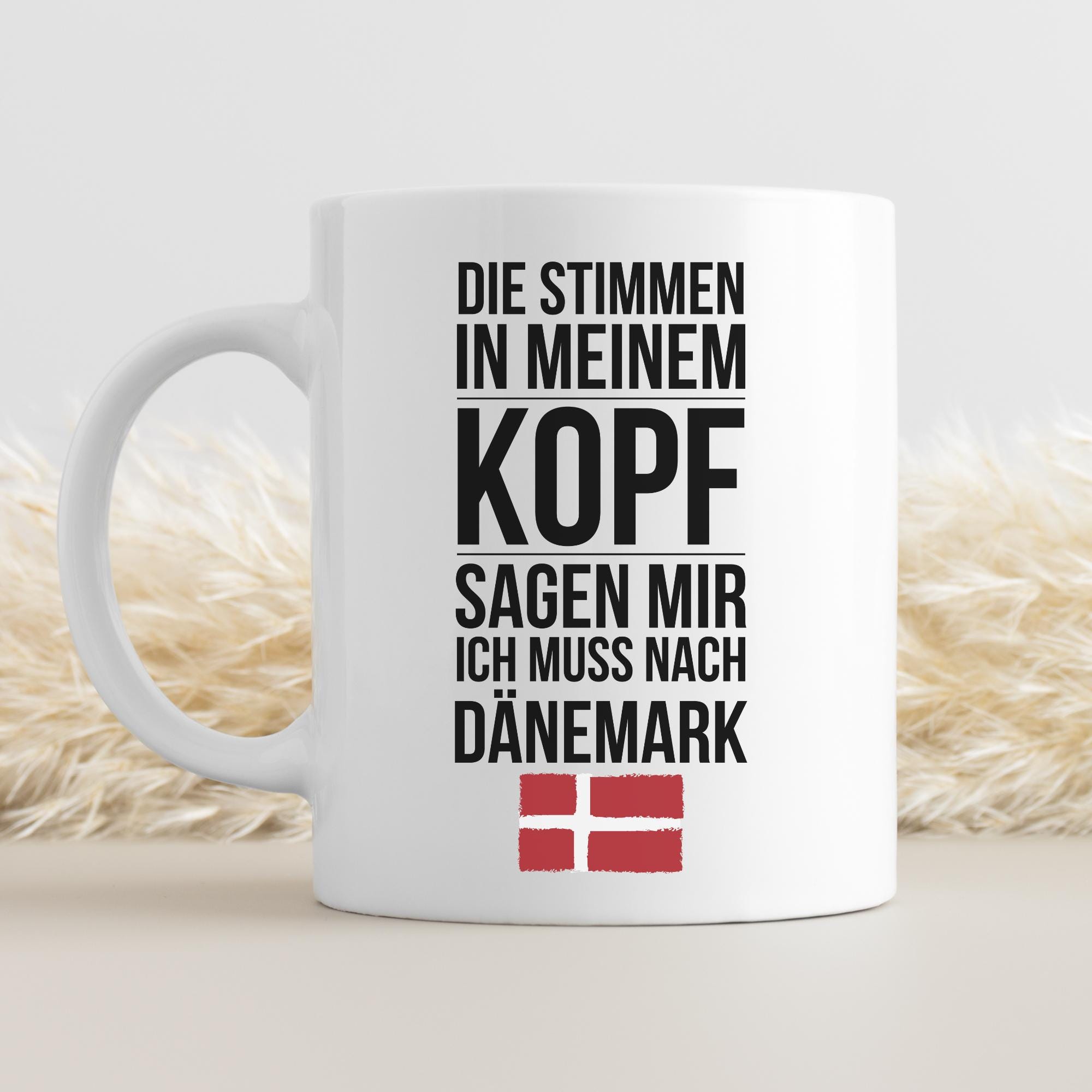 Dänemark Tasse Mit Spruch – „Die Stimmen In Meinem Kopf Sagen Mir Ich Muss Nach Dänemark“, 375 Ml, Made In Germany