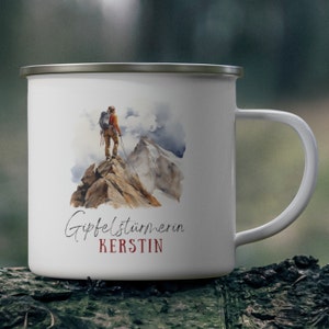Enamel Cup SUMMIT STORM Watercolor Personalizable Hiking Friends Mountains Nature