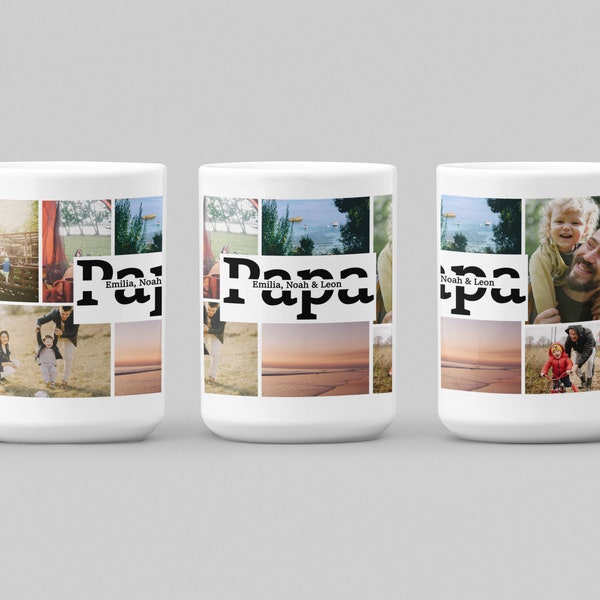 Personalisierte Fotocollage-Tasse Familie Bilder Papa mit Namen Groß 445ml Fassungsvermögen Geschenk für Vater