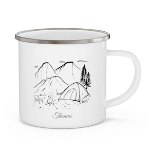 Taza de esmalte | motivo de montaña | Regalo para excursionistas | personalizable con nombre