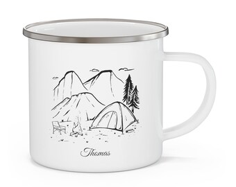 Taza de esmalte | motivo de montaña | Regalo para excursionistas | personalizable con nombre