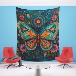 Butterfly Colorful Boho Mandala Art Tapestry
