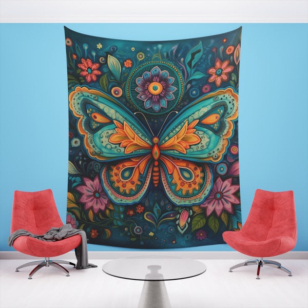 Schmetterling Bunt Boho Mandala Kunst  Wandteppich