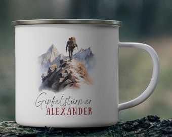 Enamel cup GIPFELSTÜRMER Watercolor Personalizable Hiking Friends Mountains Nature