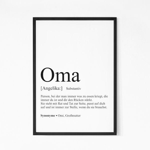 Oma Geschenkidee Poster personalisiert Geburtstagsgeschenk Großmutter Substantiv Defintion Geschenk Muttertagsgeschenk