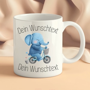Mug Elephant Blue with desired text personalizable Custom Ceramic Coffee Mug