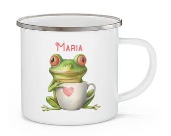 Personalized enamel cup - frog children's cup with name - children's cup individually