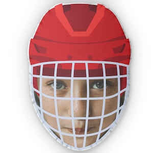 Personalisierbares Kissen in Eishockeyhelm-Form, Doppelseitig Bedruckt, Verschiedene Größen, Dekokissen mit Gesichtsanpassung Bild 1