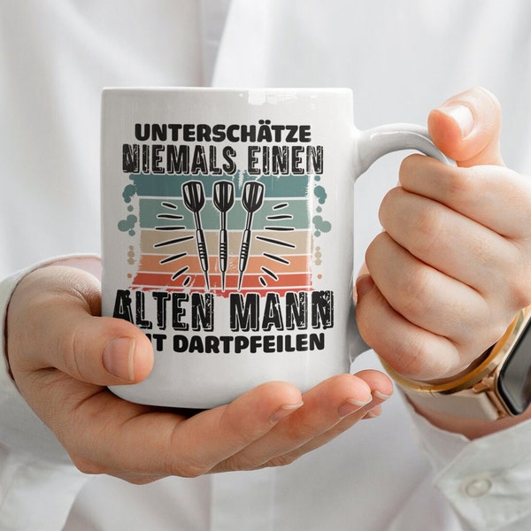 Never underestimate an old man with darts, funny mug darts gift dart player dartboard