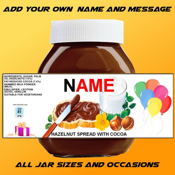 Birthday Nutella Label Personalise With Name And Message Etsy