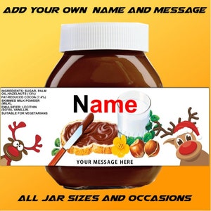 CHRISTMAS PERSONALIZED NUTELLA Labels - Personalize with Name and Message - Perfect Stocking Fillers - Any Size Jar - Amazing Gift