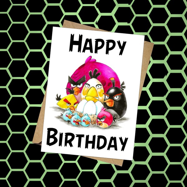 Handmade Recycled Card & Badge - Angry Birds - Moblie Phone - White Recycled Card - Eco Friendly - Greeting Card - Games - Ray Tian