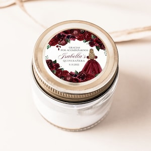 Burgundy Floral Quinceanera Favor Tag: Elegant Label Template (Editable, Printable)
