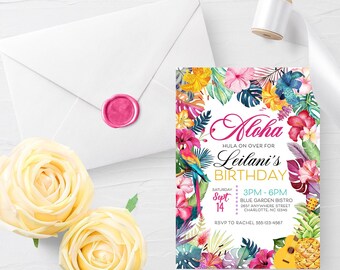 EDITABLE Invitation, Aloha Tropical Luau Birthday Invitation, Hawaii, Tropical Pool Party, Printable, Template, Corjl