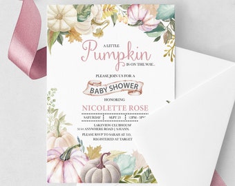 EDITABLE Invitation, Fall Pumpkin Baby Shower Invitation, Printable Baby Shower Invitation Template, Autumn, Baby Girl, Corjl