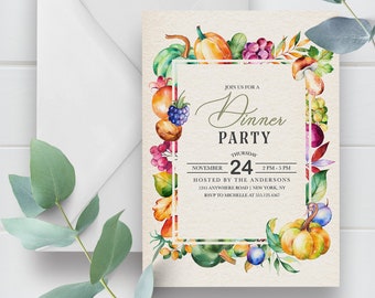 Fall Harvest Dinner Party Invitation Template (Editable, Printable) Digital