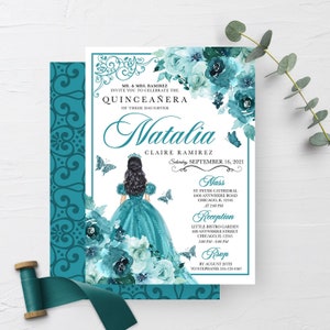 Editierbare Einladung, Elegante Türkis Quinceanera Einladung, GeburtstagSeinladung, Mis Quince, druckbar, Vorlage, Corjl