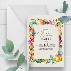 Fall Harvest Dinner Party Invitation Template (Editable, Printable)