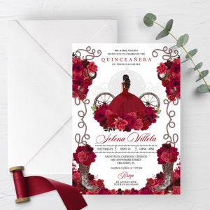 Red Roses Quinceanera Invitation: Western Cowboy Boots, Charra (Editable Template)