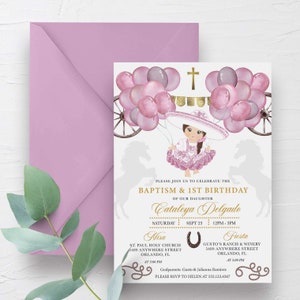 EDITABLE Invitation, Pink & Gold Baby Charra Baptism Birthday Invitation, Mexican, Fiesta, Bautizo, Printable, Template, Corjl