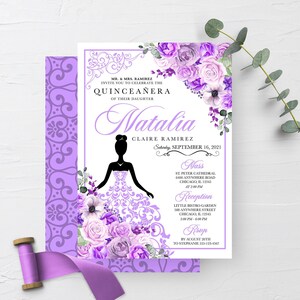 EDITABLE Invitation, Elegant Lilac Purple Floral Quinceanera Invitation, Birthday Invite, Mis Quince, Printable, Template, Corjl