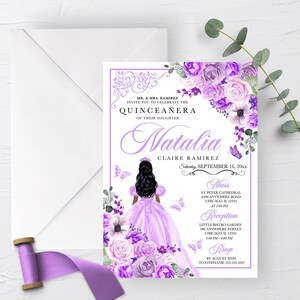 EDITABLE Invitation, Elegant Lilac Purple Floral Quinceanera Invitation, Birthday Invite, Mis Quince, Printable, Template, Corjl