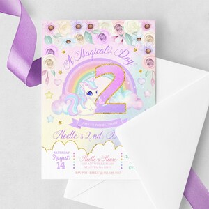 EDITABLE Invitation, Pastel Rainbow Unicorn Birthday Invitation, Second Birthday, Birthday Invite, Printable Template, Corjl