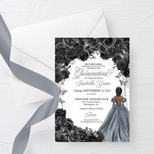 EDITABLE Invitation, Elegant Black and Silver Quinceanera Invitation, Birthday Invite, Mis Quince, Printable, Template, Corjl
