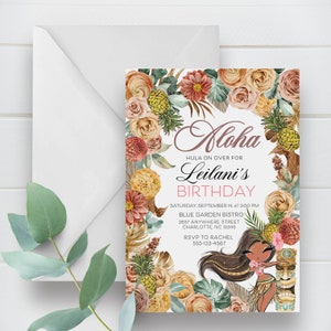 EDITABLE Invitation, Aloha Tropical Luau Birthday Invitation, Hula Girl, Hawaii, Tropical Pool Party, Printable, Template, Corjl