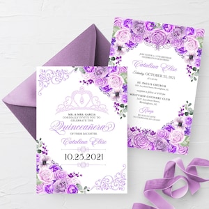 EDITABLE Invitation, Elegant Lilac Purple Floral Quinceanera Invitation, Birthday Invite, Mis Quince, Printable, Template, Corjl